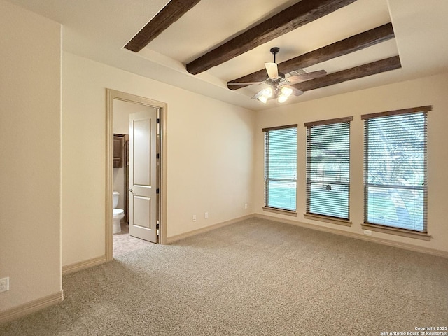 4419 Tapia, San Antonio, TX 78261 - carpeted empty room with plenty of natural light, a ceiling fan, baseboards, and beam ceiling