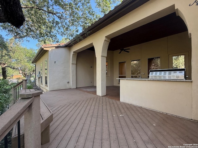 4419 Tapia, San Antonio, TX 78261 - wooden deck with ceiling fan and a sink