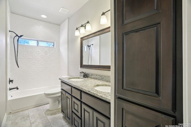 346 Broken Arrow, Floresville, TX 78114 - bathroom with shower / bath combination, toilet, double vanity, and tile patterned floors