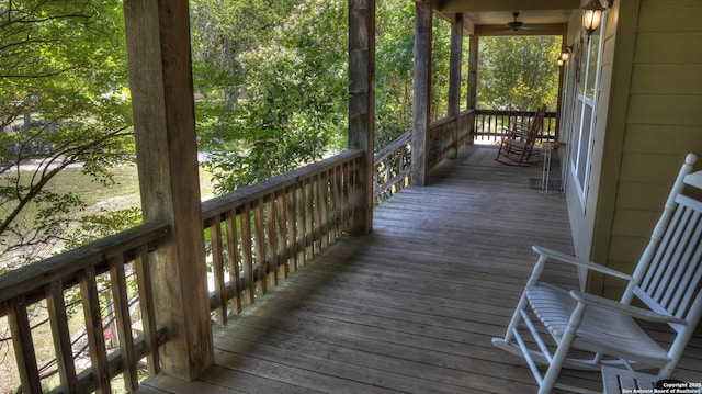 211 Roy Chisum Rd, Leakey, TX 78873 - wooden terrace with a ceiling fan