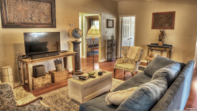 211 Roy Chisum Rd, Leakey, TX 78873 - living room featuring wood finished floors and baseboards