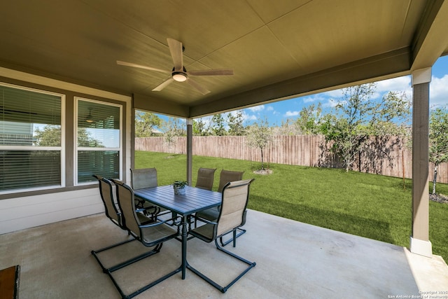 12531 Yancey, San Antonio, TX 78253 - view of patio / terrace with outdoor dining space and a ceiling fan