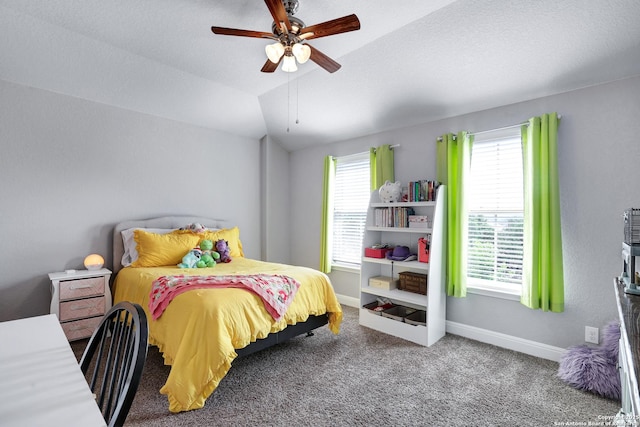 27210 Camellia, Boerne, TX 78015 - carpeted bedroom with baseboards, a ceiling fan, vaulted ceiling, and attic access