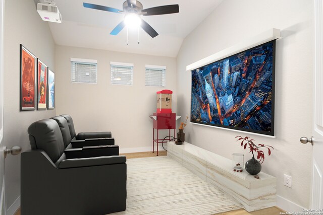 4609 Shackelford, Schertz, TX 78108 - living area with a ceiling fan, baseboards, and vaulted ceiling