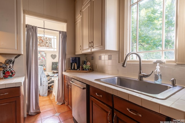 529 N High, Uvalde, TX 78801 - kitchen with tile countertops, dishwasher, a sink, and tasteful backsplash