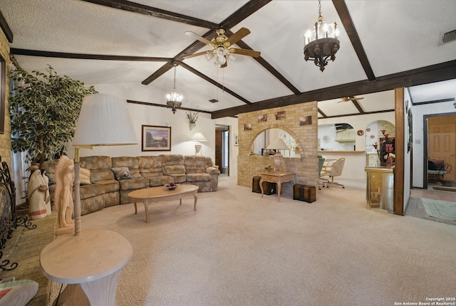 4006 Glenrock, San Antonio, TX 78240 - carpeted living room with ceiling fan and a chandelier