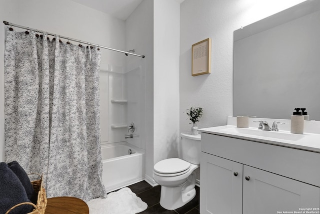 7910 Asp Pt, San Antonio, TX 78253 - bathroom with toilet, vanity, shower / tub combo, and tile patterned flooring