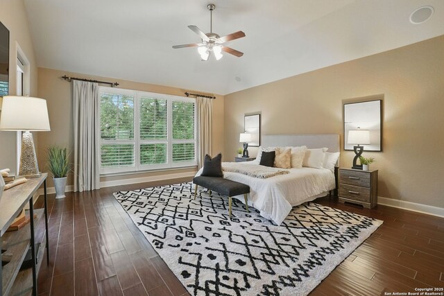 143 Roseheart, San Antonio, TX 78259 - bedroom with lofted ceiling, dark wood-type flooring, and ceiling fan