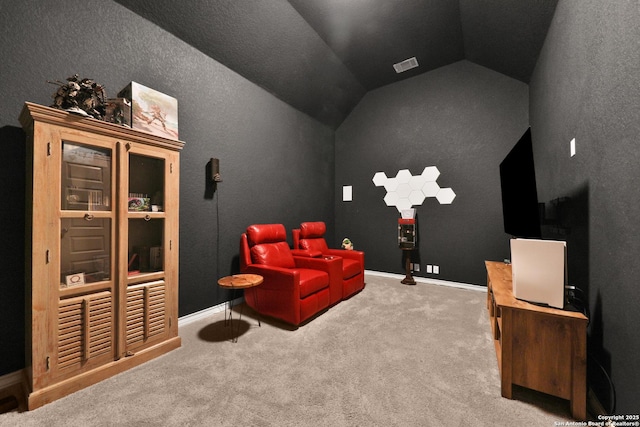 12424 Upton Park, San Antonio, TX 78253 - home theater with vaulted ceiling, carpet floors, and baseboards