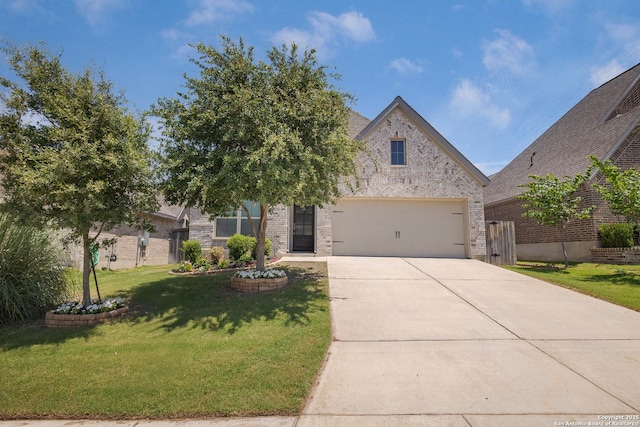 14703 Running Wolf, San Antonio, TX 78245 - view of front facade with driveway, a front yard, an attached garage, and brick siding