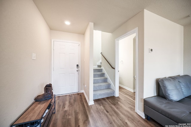 6516 Sabinal, San Antonio, TX 78252 - entryway with stairs, wood finished floors, baseboards, and recessed lighting