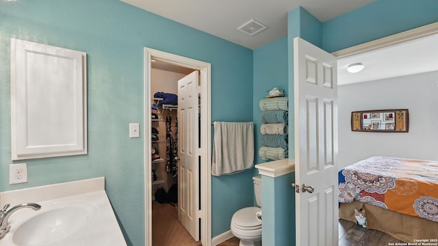 760 Guna, New Braunfels, TX 78130 - bathroom with wood finished floors, toilet, a walk in closet, and vanity