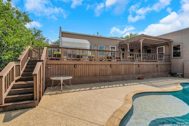 3619 Running Spgs, San Antonio, TX 78261 - rear view of property featuring stairs, a patio, a pergola, an outdoor pool, and a wooden deck
