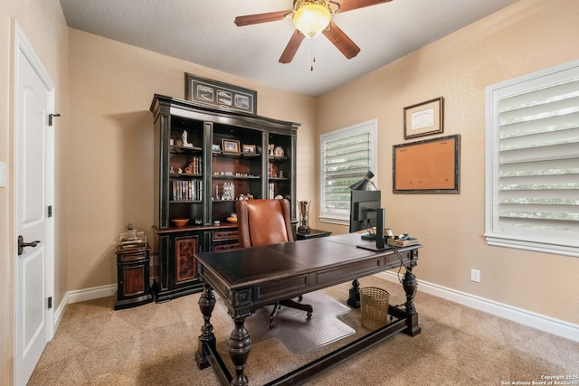 44 Oakland, Boerne, TX 78006 - office area with ceiling fan, light colored carpet, and baseboards