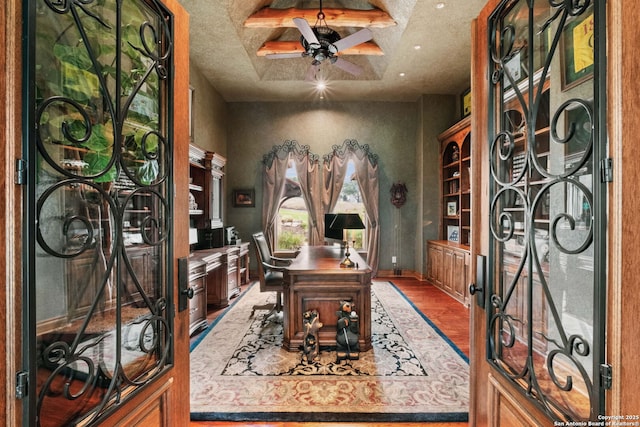44 Oakland, Boerne, TX 78006 - home office with wood finished floors, a ceiling fan, and baseboards