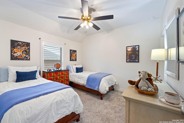 1235 Yaupon, New Braunfels, TX 78132 - carpeted bedroom featuring vaulted ceiling and a ceiling fan