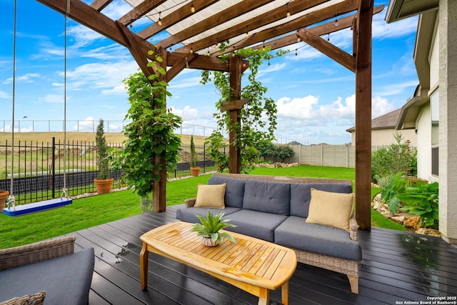 1235 Yaupon, New Braunfels, TX 78132 - deck with an outdoor hangout area and a pergola
