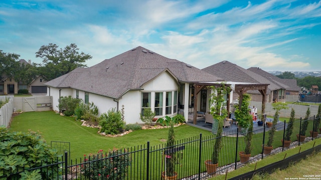 1235 Yaupon, New Braunfels, TX 78132 - rear view of property featuring a patio, stucco siding, and a pergola