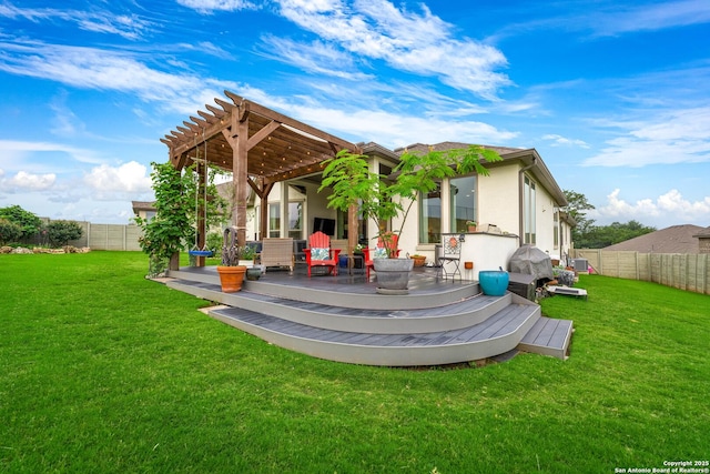 1235 Yaupon, New Braunfels, TX 78132 - rear view of house featuring a pergola, a deck, and stucco siding