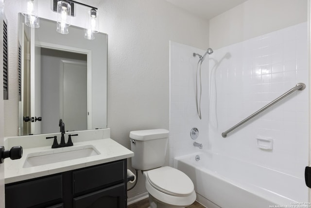 1102 Fillmore Dr, San Antonio, TX 78245 - full bath with toilet, shower / bath combination, vanity, and a textured wall