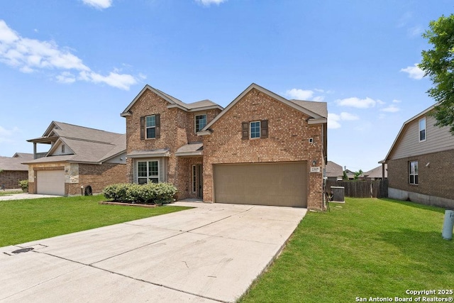 2317 Broken Wheel Ln, New Braunfels, TX 78130 - traditional-style house featuring brick siding, a garage, and driveway