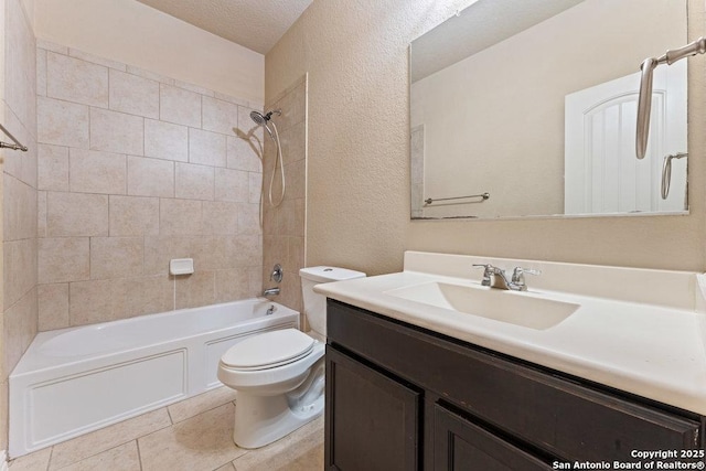 2317 Broken Wheel Ln, New Braunfels, TX 78130 - bathroom featuring toilet, tile patterned flooring, vanity, bathtub / shower combination, and a textured wall