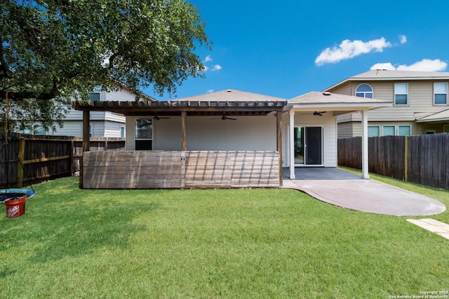 175 Katherine Way, San Antonio, TX 78253 - rear view of house with a ceiling fan, a patio, and a shingled roof