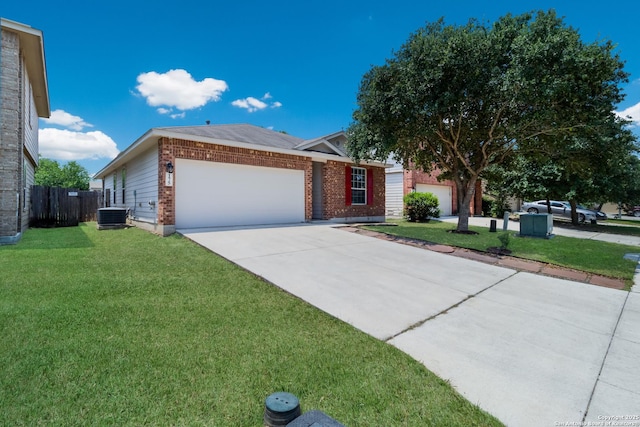 175 Katherine Way, San Antonio, TX 78253 - view of front facade with an attached garage, brick siding, concrete driveway, and central AC