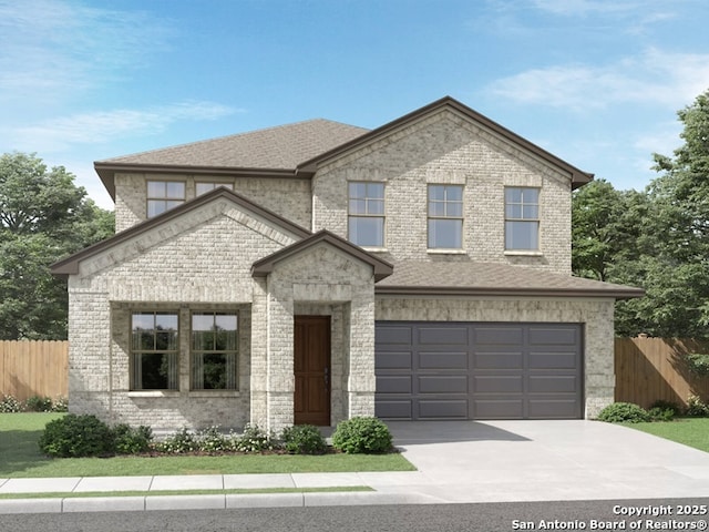 3080 Pike Dr, New Braunfels, TX 78132 - view of front of house with fence, an attached garage, driveway, and brick siding