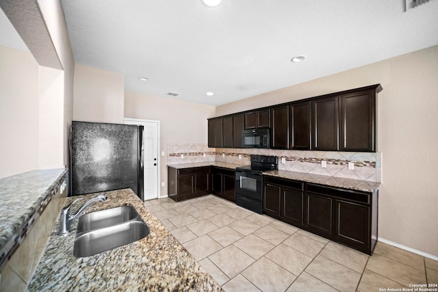 445 Auburn Park, Schertz, TX 78154 - kitchen featuring black appliances, a sink, backsplash, dark brown cabinets, and recessed lighting