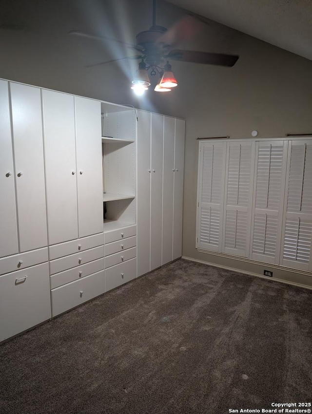 6410 Firestone, San Antonio, TX 78244 - unfurnished bedroom with carpet, lofted ceiling, and ceiling fan