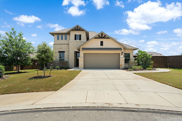 12414 Mineshaft, San Antonio, TX 78254 - craftsman house with stone siding, driveway, a garage, and stucco siding