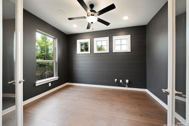 12414 Mineshaft, San Antonio, TX 78254 - unfurnished room with french doors, wood finished floors, baseboards, ceiling fan, and recessed lighting