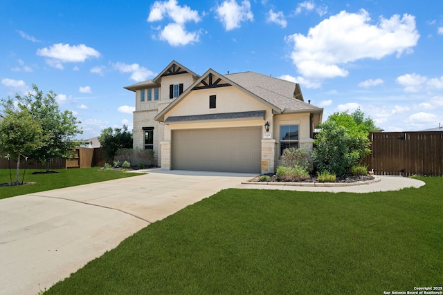 12414 Mineshaft, San Antonio, TX 78254 - craftsman inspired home with stone siding, a garage, driveway, and roof with shingles
