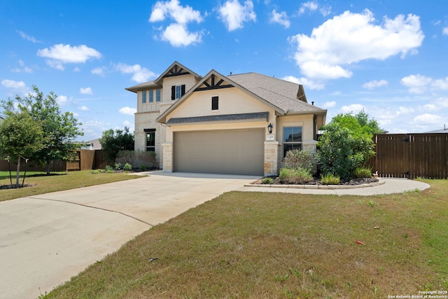 12414 Mineshaft, San Antonio, TX 78254 - craftsman house featuring stone siding, an attached garage, concrete driveway, and roof with shingles