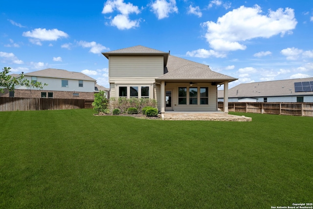 12414 Mineshaft, San Antonio, TX 78254 - rear view of property with ceiling fan, a patio area, and a shingled roof