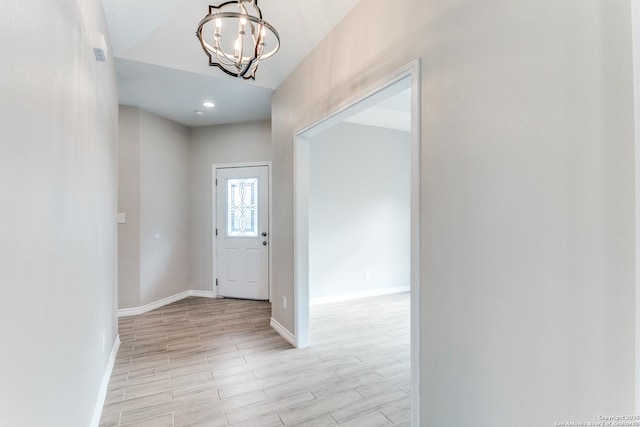 13508 Cranbrook, Live Oak, TX 78233 - foyer entrance with a chandelier, light wood-type flooring, baseboards, and recessed lighting