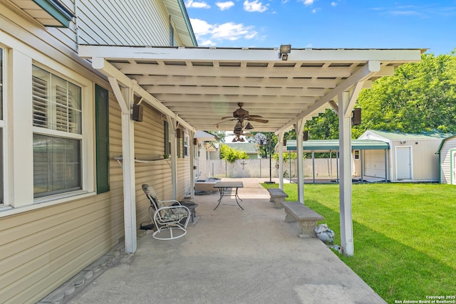 1605 W Winnipeg, San Antonio, TX 78225 - view of patio / terrace featuring a ceiling fan and an outdoor structure