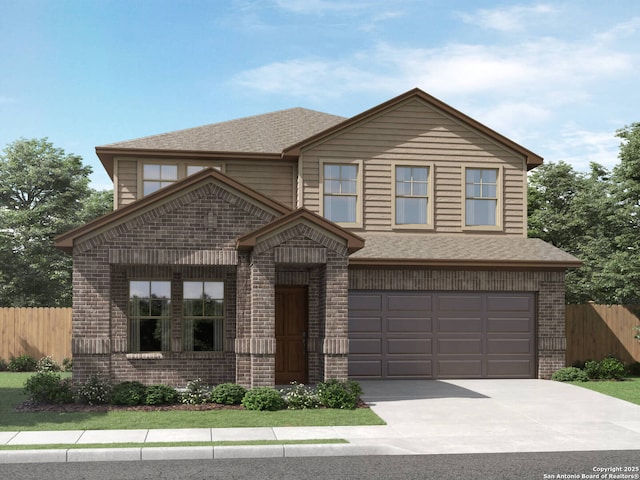 10279 King Robert, San Antonio, TX 78239 - traditional-style home with fence, brick siding, an attached garage, and concrete driveway