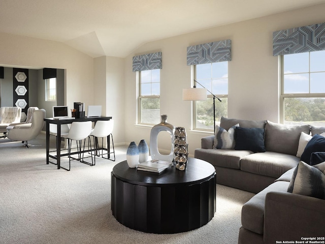 10279 King Robert, San Antonio, TX 78239 - carpeted living area featuring lofted ceiling