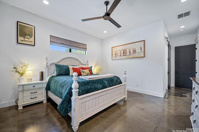 340 Warbler, Spring Branch, TX 78070 - bedroom featuring finished concrete flooring, baseboards, recessed lighting, and ceiling fan