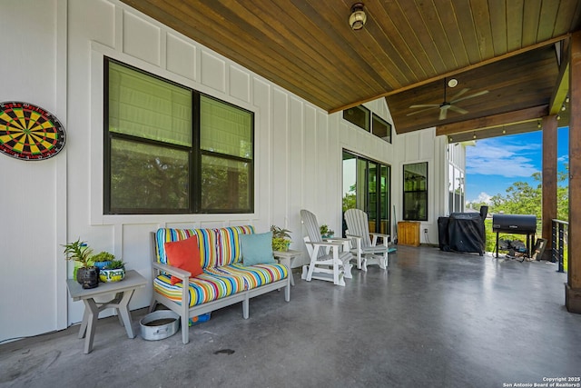 340 Warbler, Spring Branch, TX 78070 - view of patio / terrace featuring a ceiling fan, a grill, and outdoor lounge area