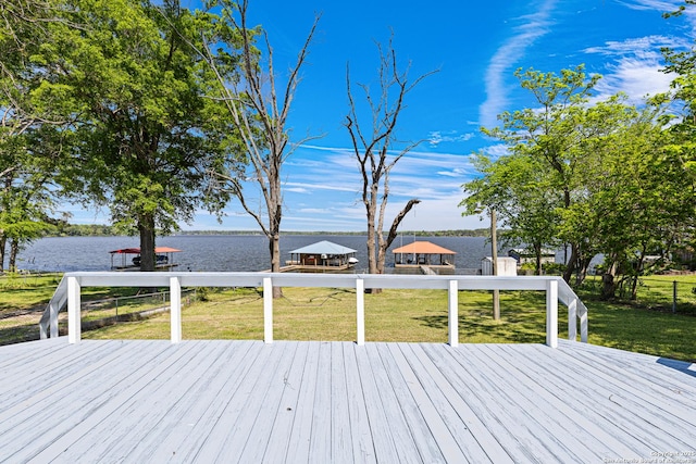 20505 Flat Creek Dr, Chandler, TX 75758 - wooden terrace featuring a water view and a lawn