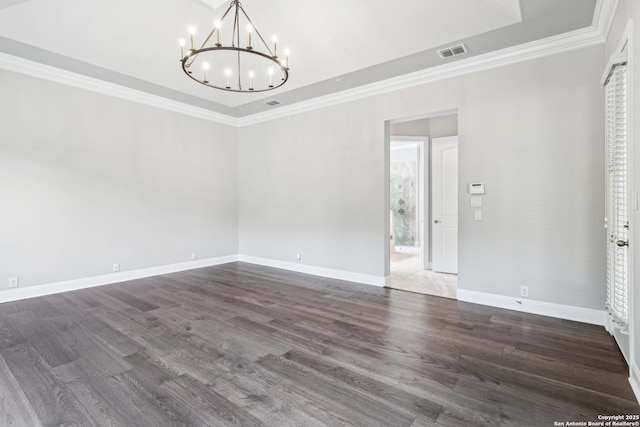 6327 Almeria Cir, San Antonio, TX 78257 - unfurnished room featuring a chandelier, ornamental molding, a raised ceiling, and wood finished floors