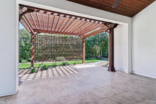 6327 Almeria Cir, San Antonio, TX 78257 - view of patio / terrace featuring a pergola and a ceiling fan