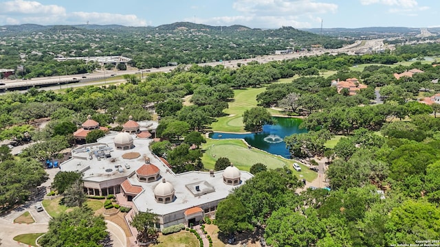 6327 Almeria Cir, San Antonio, TX 78257 - aerial view of a water and mountain view, a golf course, and a tree filled landscape