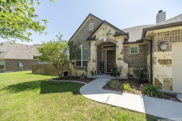 3308 Ashleys, Marion, TX 78124 - view of front of home featuring stone siding and a chimney