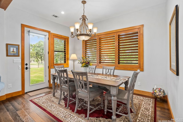 1133 Horseshoe Fls, Bandera, TX 78003 - dining space featuring a chandelier, hardwood / wood-style floors, baseboards, and recessed lighting