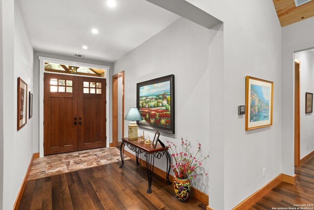 1133 Horseshoe Fls, Bandera, TX 78003 - foyer entrance with wood finished floors, baseboards, and recessed lighting