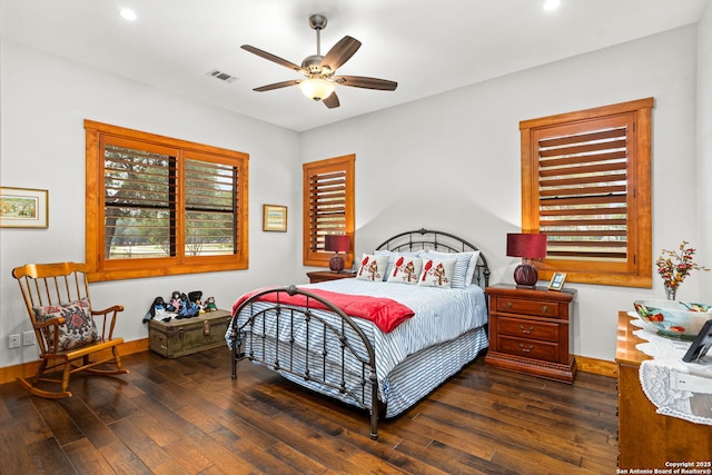 1133 Horseshoe Fls, Bandera, TX 78003 - bedroom with hardwood / wood-style floors, recessed lighting, baseboards, and a ceiling fan
